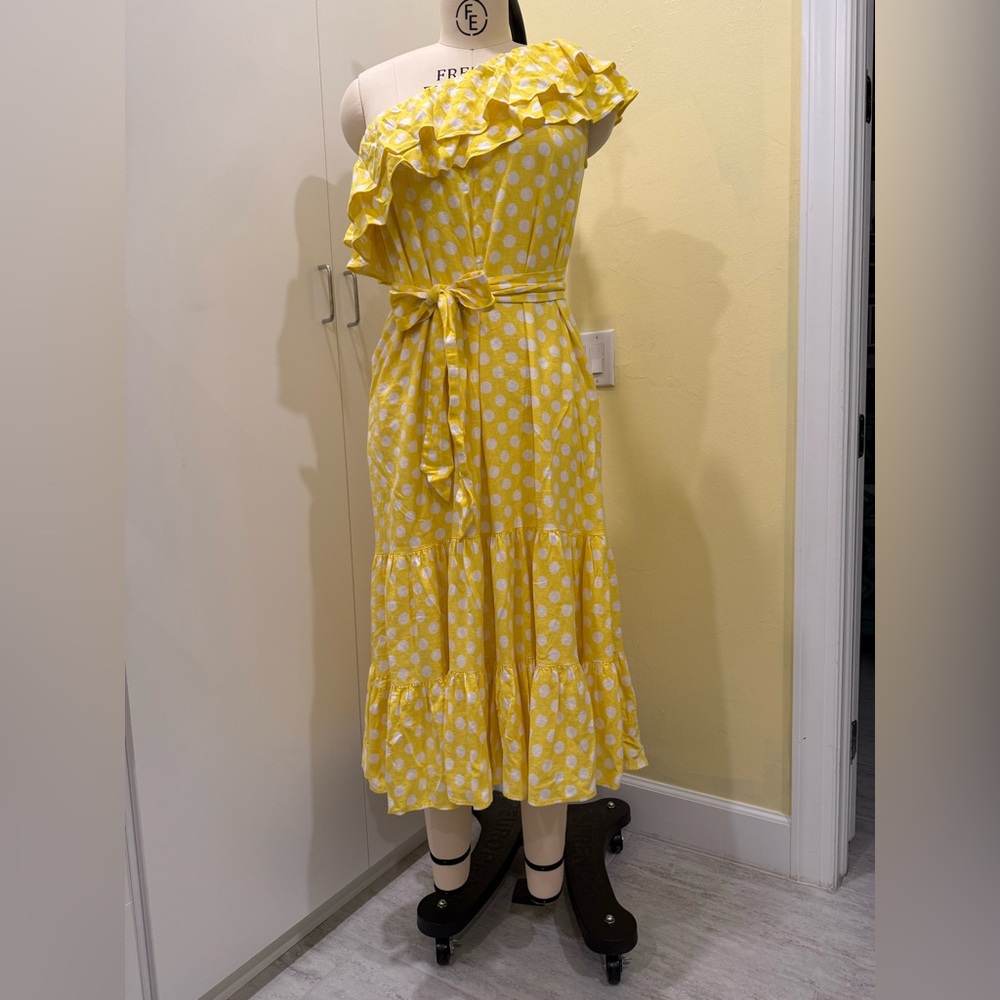 TARGET x Lisa Marie Fernandez Yellow and White One Shoulder Tiered Sundress